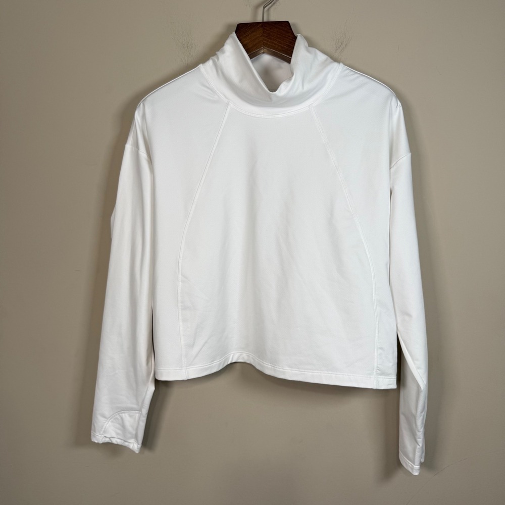 Athleta Whistler White Mock Neck Boxy Long Sleeve Thumbhole Crop Top XL
